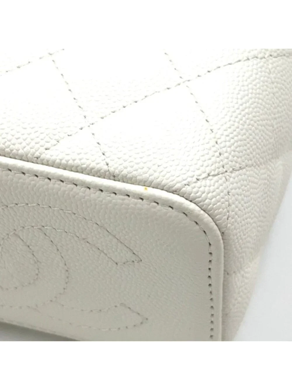 Chanel Classic Small Vanity Caviar Leather White Chain Shoulder Bag Silver